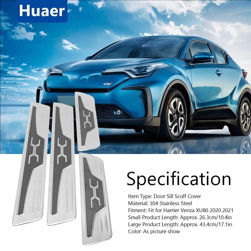 Door Sill Scuff Plate 4pcs Stainless Steel Car Door Sill Scuff Cover Trims Self Adhesive Door Step Protector For Venza XU80 2020 2021 Black - Image 3