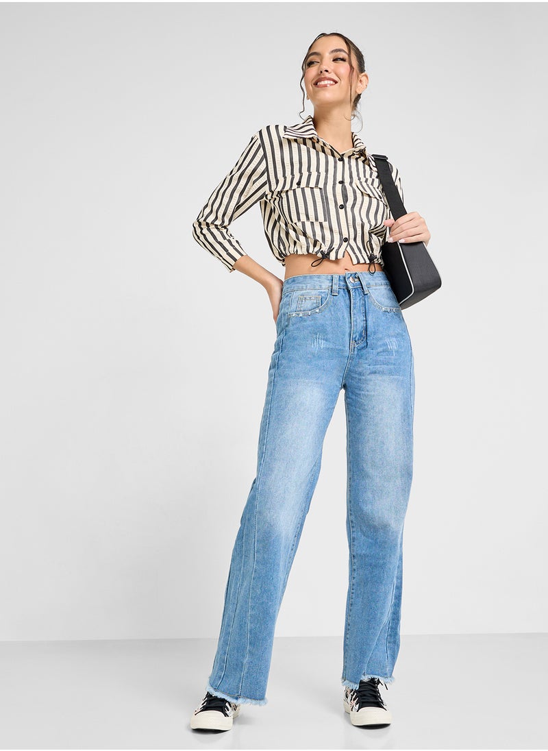Ginger - High Waist Wide Leg Jeans With Frayed Hem - Image 1