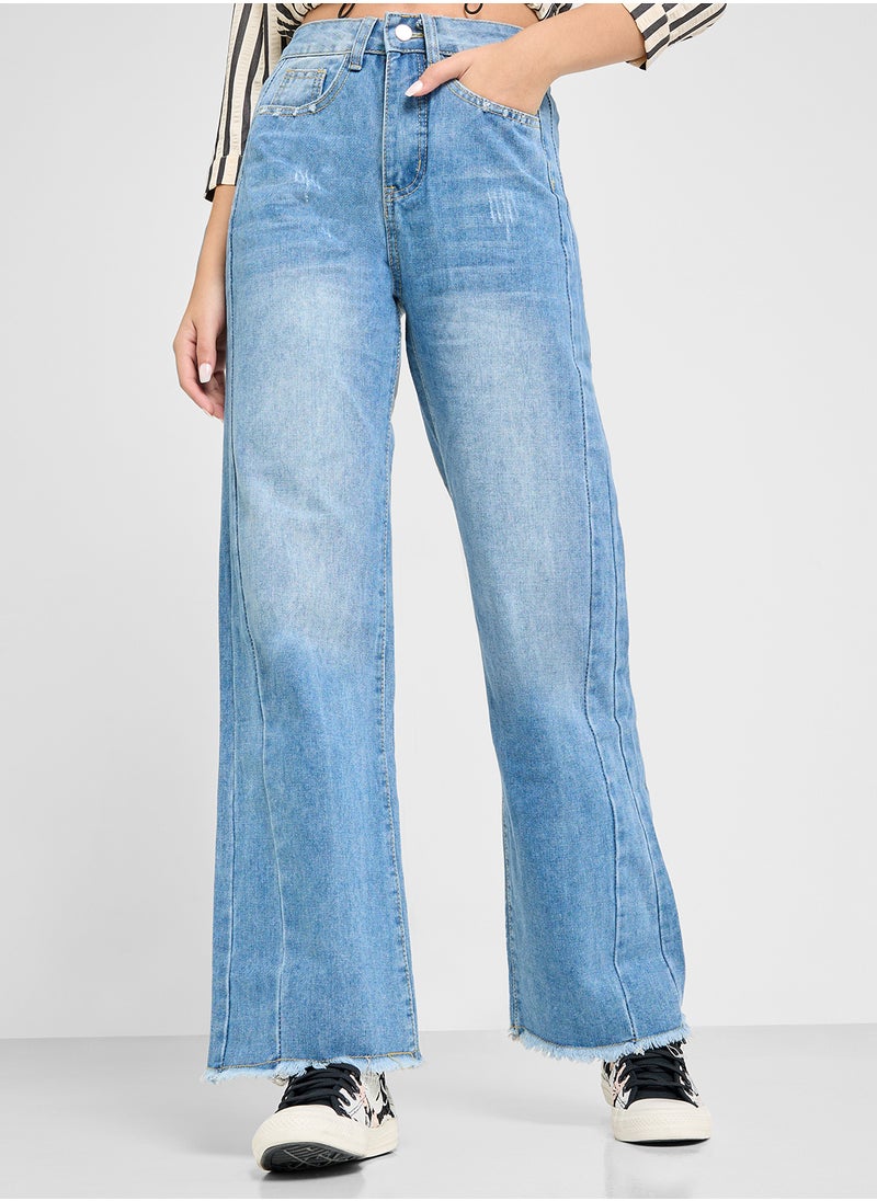 Ginger - High Waist Wide Leg Jeans With Frayed Hem - Image 1