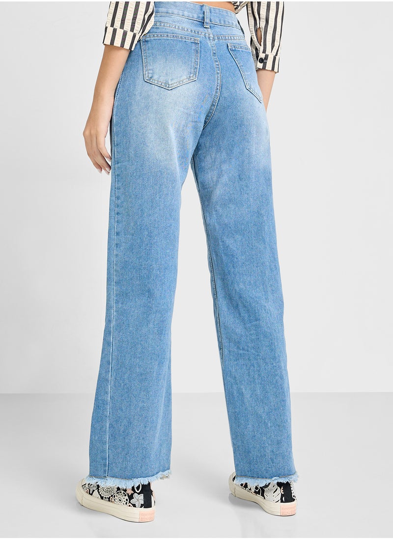 Ginger - High Waist Wide Leg Jeans With Frayed Hem - Image 1
