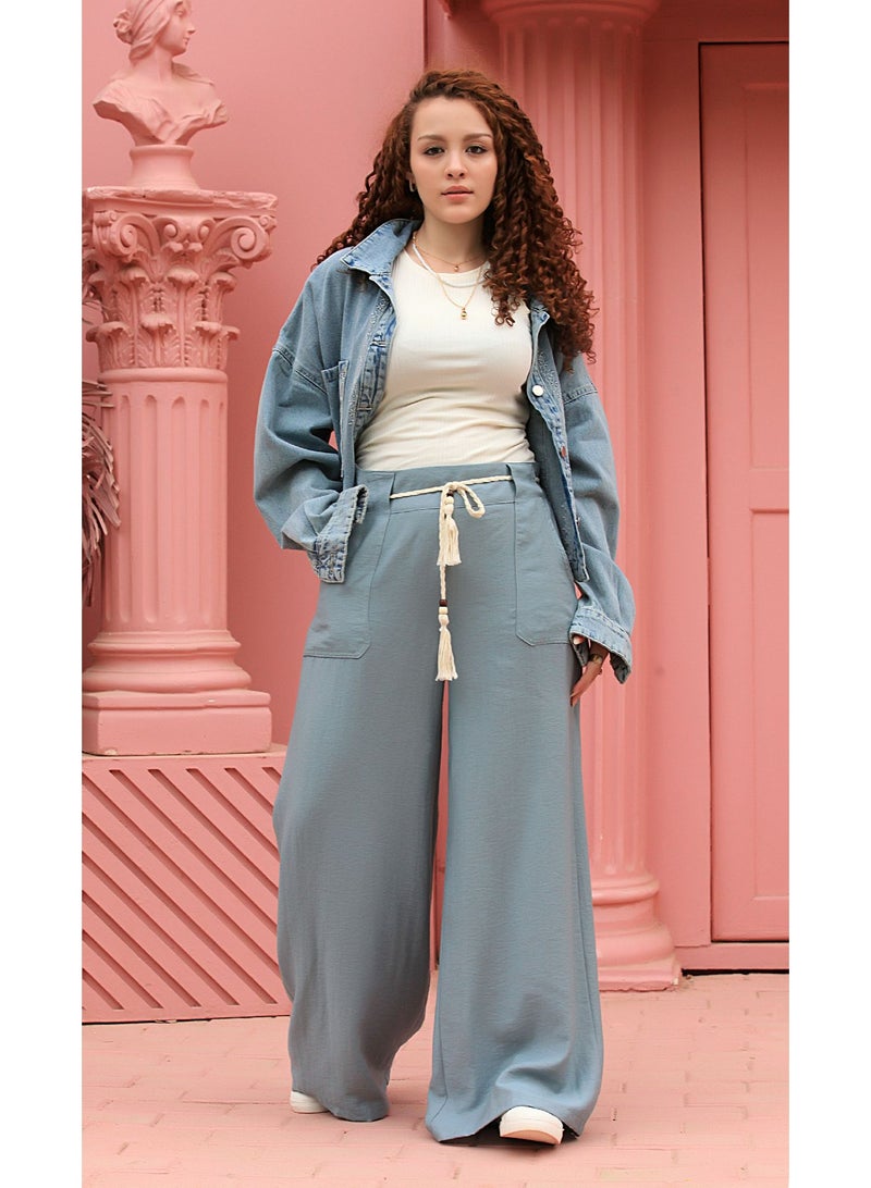 Ship Master Women's Wide-Leg Pants with Drawstring Waist and Front Pockets – Stylish & Comfortable (Pants Only)  - Image 1