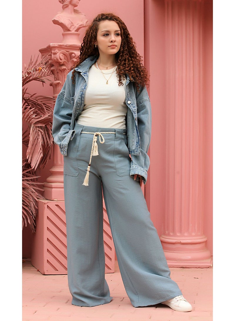 Ship Master Women's Wide-Leg Pants with Drawstring Waist and Front Pockets – Stylish & Comfortable (Pants Only)  - Image 2