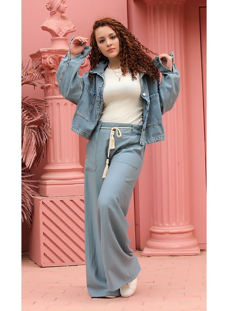 Ship Master Women's Wide-Leg Pants with Drawstring Waist and Front Pockets – Stylish & Comfortable (Pants Only)  - Image 3