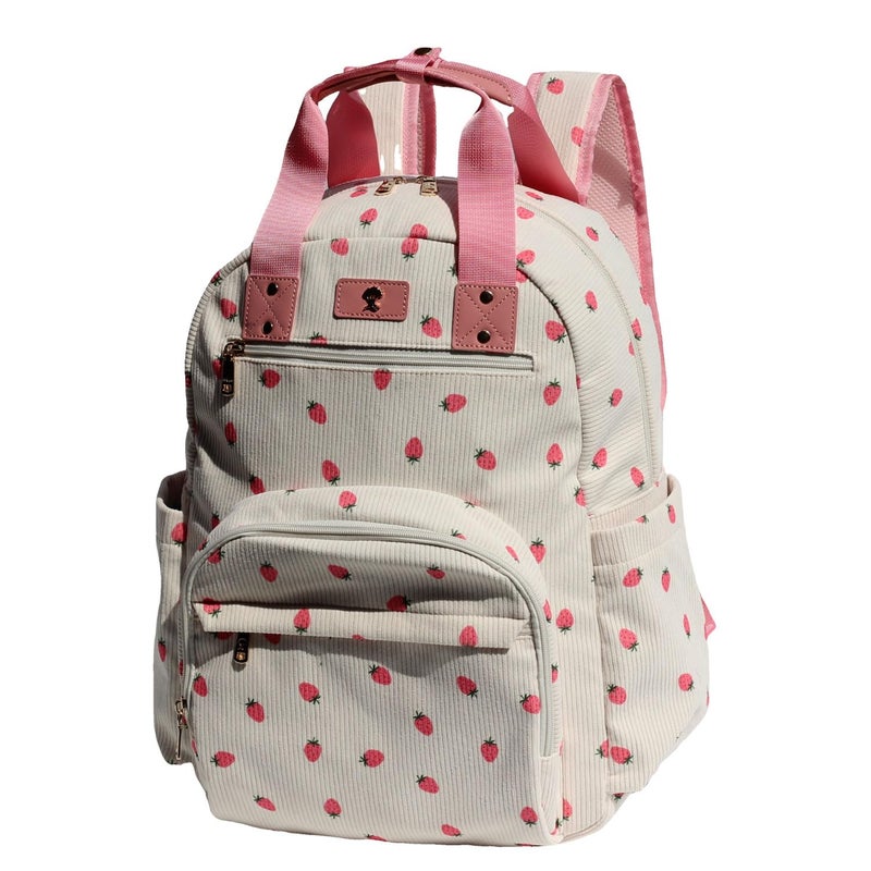 ESVAN Diaper Bag Backpack, Large Capacity Multifunction Baby Essentials Fashion Travel Pack Linen Canvas office Laptop Bag (Corduroy Pink Strawberry) - Image 1