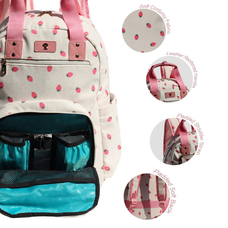 ESVAN Diaper Bag Backpack, Large Capacity Multifunction Baby Essentials Fashion Travel Pack Linen Canvas office Laptop Bag (Corduroy Pink Strawberry) - Image 2