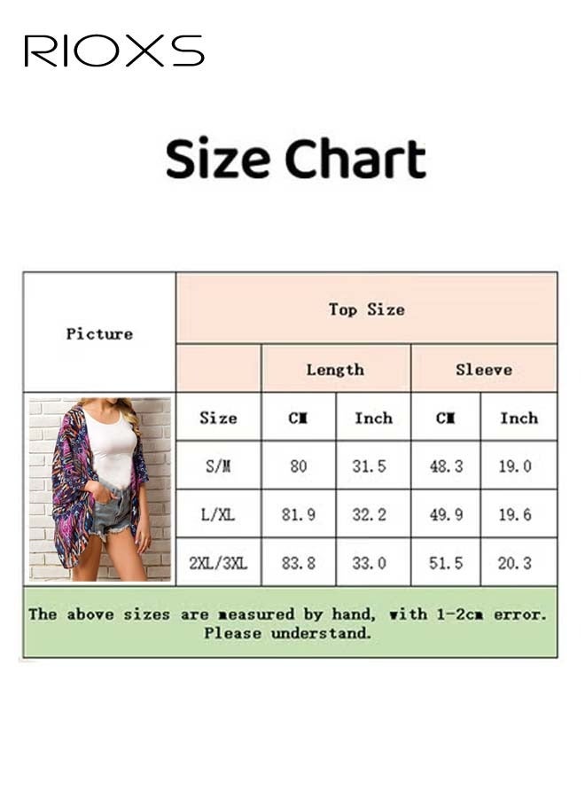 RIOXS Women Casual Floral Print Beach Cover Ups Short Sleeve Kimono Cardigan Loose Beach Swimsuit Dress  - Image 4
