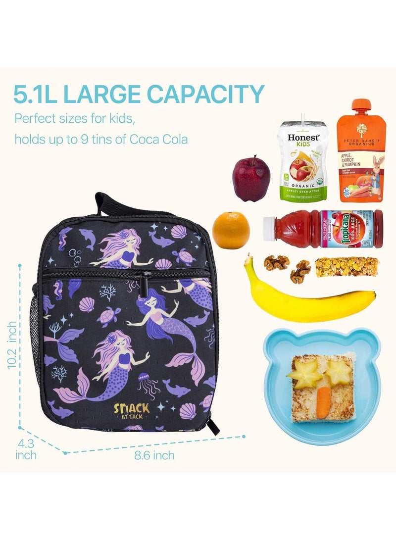 Snack attack Snack Attack Kids Insulated Lunch Bag – Mermaid Ocean Fantasy Theme – Leakproof & Lightweight – Thermal Lining with Adjustable Strap & Mesh Side Pocket – Ideal for Girls Ages 3–10  - Image 2