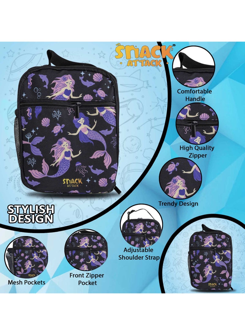 Snack attack Snack Attack Kids Insulated Lunch Bag – Mermaid Ocean Fantasy Theme – Leakproof & Lightweight – Thermal Lining with Adjustable Strap & Mesh Side Pocket – Ideal for Girls Ages 3–10  - Image 4