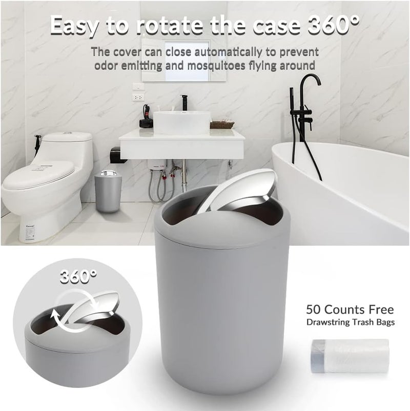 UYCCIMB Bathroom Sets Accessories,Plastic 6 Piece Bathroom Accessory Set Bathroom Trash Can Set With Drawstring Trash Bags,Toothbrush Holder Set,Soap dispenser,Tooth Mug,Soap Dish,Toilet Brush Holder(Grey) - Image 3