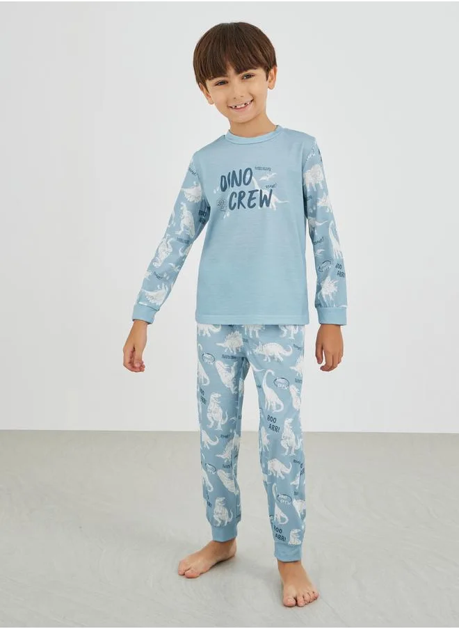 ستايلي Styli Slogan Print Long Sleeve T-Shirt and Pyjama Set