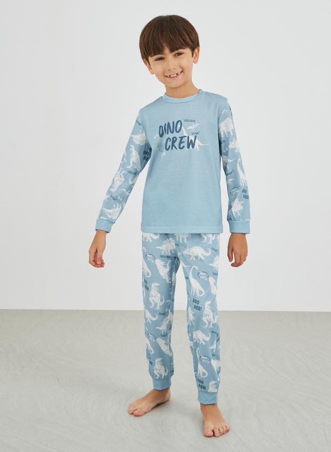 ستايلي طقم بيجامة وتيشيرت بأكمام طويلة وطبعة شعار ستايلي - Image 1