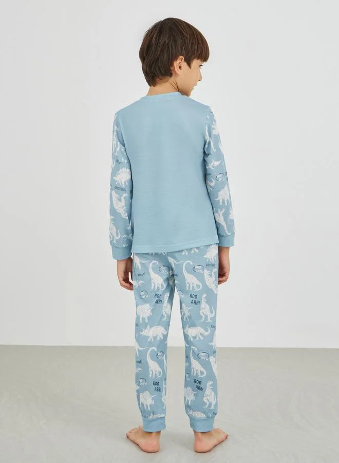 Styli Styli Slogan Print Long Sleeve T-Shirt and Pyjama Set