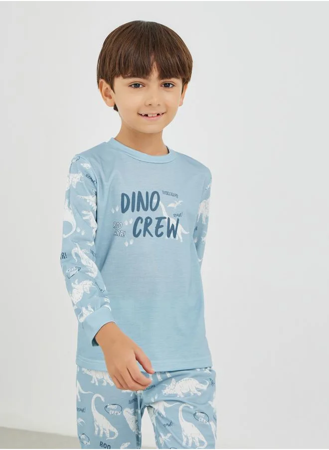 ستايلي Styli Slogan Print Long Sleeve T-Shirt and Pyjama Set