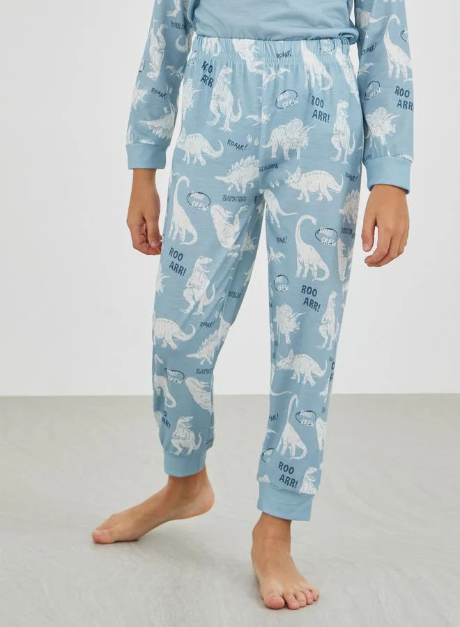 Styli Styli Slogan Print Long Sleeve T-Shirt and Pyjama Set