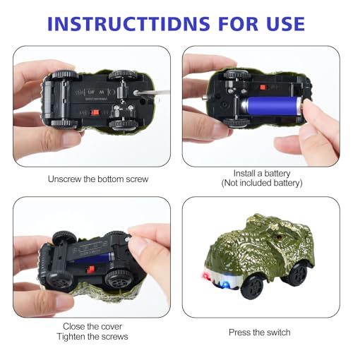GIAT Dinosaur Track Car Accessories Birthday Gifts for 3 4 5 6 7 Year Old Boys 2 Pack LED Light Up Car Toy for Kids Ages 35 57 Compatible with Most Tracks - Image 5