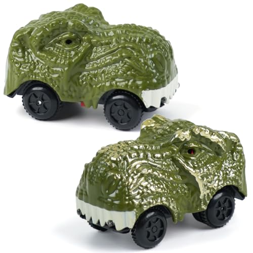 GIAT Dinosaur Track Car Accessories Birthday Gifts for 3 4 5 6 7 Year Old Boys 2 Pack LED Light Up Car Toy for Kids Ages 35 57 Compatible with Most Tracks - Image 1