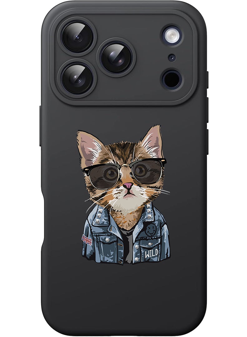 Theodor Protective Slim Fit Case Liquid Silicone Cover with Full Body Protection Anti-Scratch Shockproof Case For Apple iPhone 17 Pro (Black) swag cat - Image 1