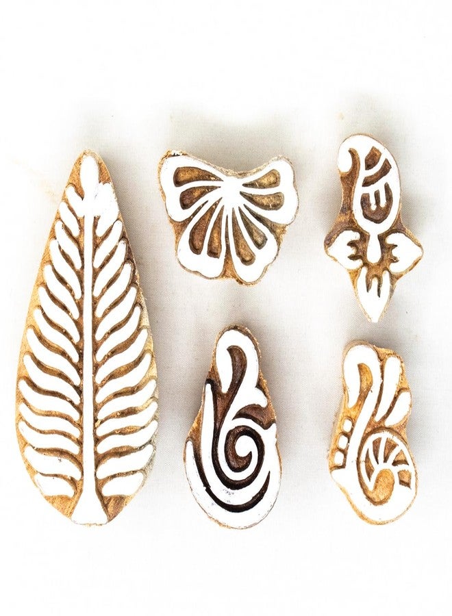 TwoGrams | Set of 5 | Wooden Indian Traditional Design Printing Stamps/Blocks for Printing Saree Border/Dresses/Craft Card Making/Scrapbook/Clay Pottery - Image 1
