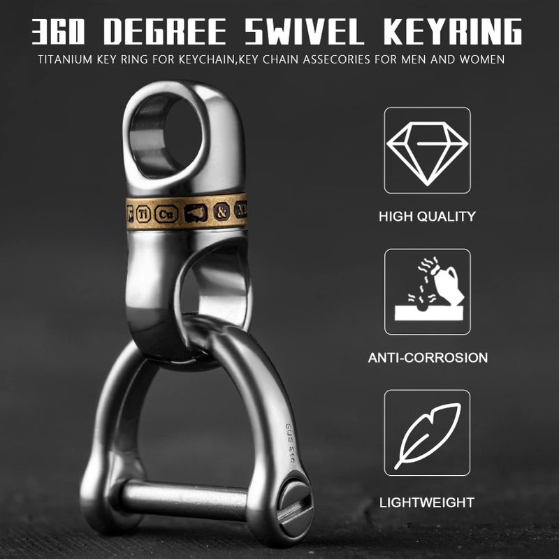 TISUR Titanium Key Ring for Keychain,Carabiner Key Chain Rings Connector with Detachable Keyring,Key Chain Assecories (1PC Titanium Copper Swivel +1PC SUS D-ring) - Image 2