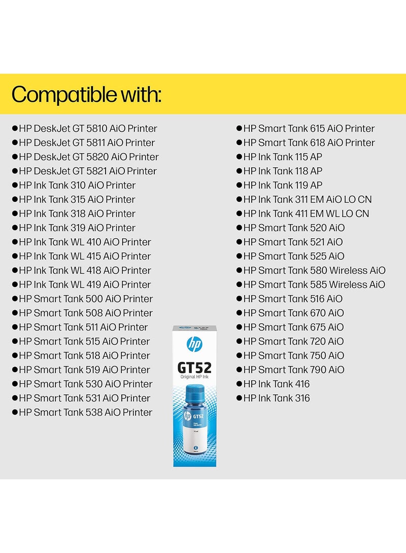 HP خرطوشة حبر لطابعة إنك جيت طراز GT52 أزرق سماوي - Image 3