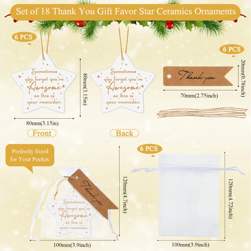 Inbagi 18 Pcs Thank You Christmas Ornament Sometimes You Forget Your Are Awesome Employee Appreciation Gifts Inspirational Star Ceramic Hanging Plaque Christmas Ornaments for Coworkers Teacher - Image 2