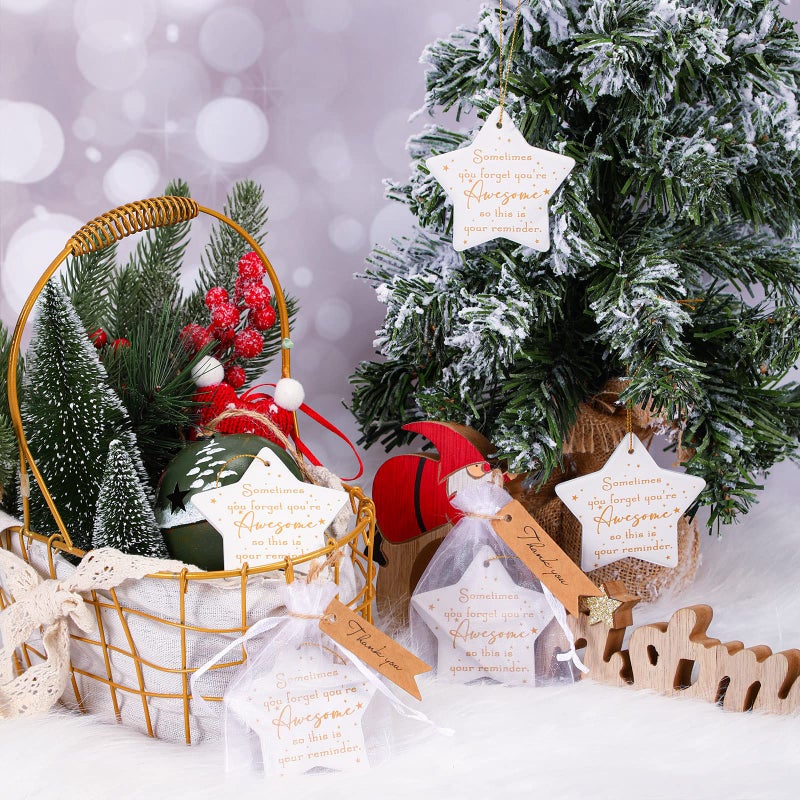 Inbagi 18 Pcs Thank You Christmas Ornament Sometimes You Forget Your Are Awesome Employee Appreciation Gifts Inspirational Star Ceramic Hanging Plaque Christmas Ornaments for Coworkers Teacher - Image 3