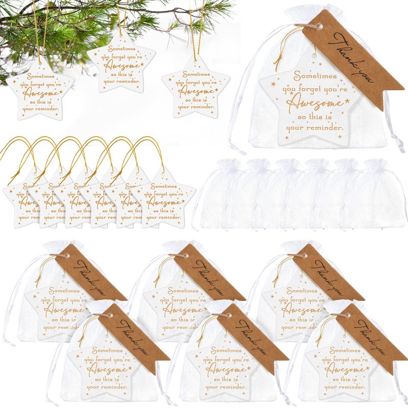 Inbagi 18 Pcs Thank You Christmas Ornament Sometimes You Forget Your Are Awesome Employee Appreciation Gifts Inspirational Star Ceramic Hanging Plaque Christmas Ornaments for Coworkers Teacher - Image 1