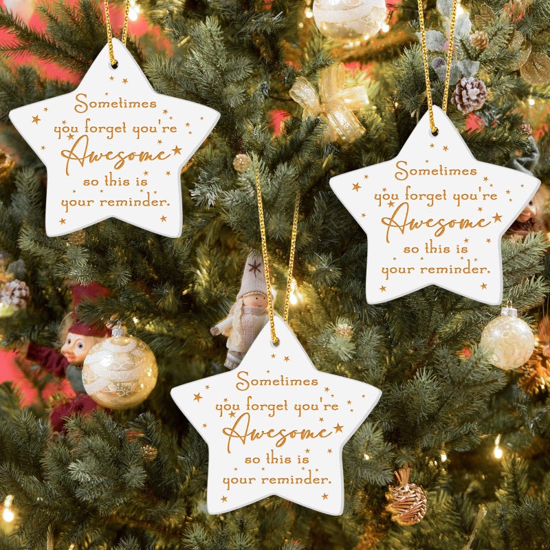Inbagi 18 Pcs Thank You Christmas Ornament Sometimes You Forget Your Are Awesome Employee Appreciation Gifts Inspirational Star Ceramic Hanging Plaque Christmas Ornaments for Coworkers Teacher - Image 4