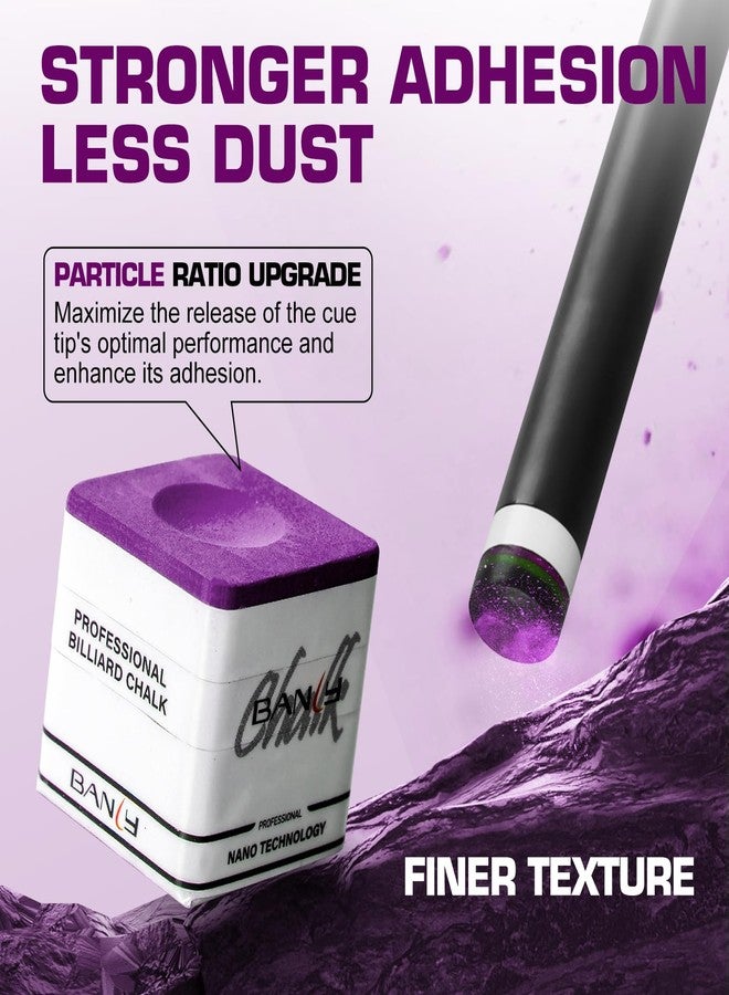 Banly Pool Cue Chalk, Nano Technology Billiard Chalk for Professional Tournament Standard, Low Dust, Super Dense, Suitable for Snooker/Pool/8-Ball, 2 pcs Purple - Image 2