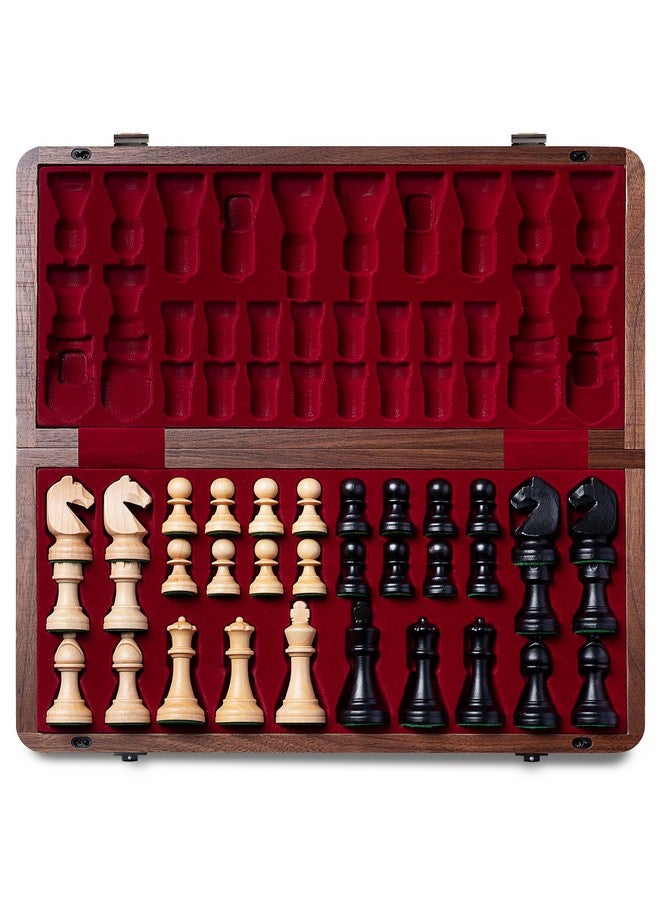 A&A Premium Natural Walnut Folding Chess Set, W/ 15" Board & 3" King Height Staunton Chess Pieces, Includes 2 Extra Queens And A Storage Bag - Image 1