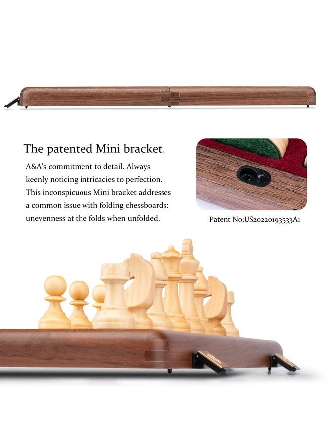 A&A Premium Natural Walnut Folding Chess Set, W/ 15" Board & 3" King Height Staunton Chess Pieces, Includes 2 Extra Queens And A Storage Bag - Image 2
