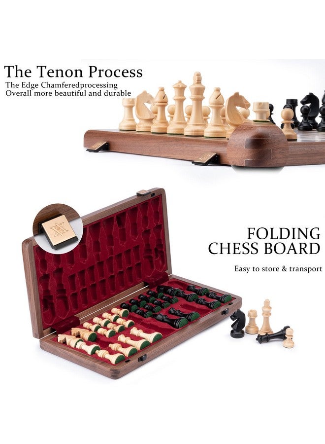 A&A Premium Natural Walnut Folding Chess Set, W/ 15" Board & 3" King Height Staunton Chess Pieces, Includes 2 Extra Queens And A Storage Bag - Image 4