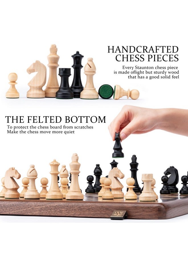 A&A Premium Natural Walnut Folding Chess Set, W/ 15" Board & 3" King Height Staunton Chess Pieces, Includes 2 Extra Queens And A Storage Bag - Image 5