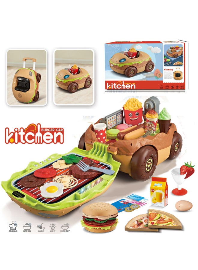 Large European And American Children's Kitchen Toy Hamburg Barbecue Cooking Cooking Kitchenware Tableware Selling Car-Color:Deluxe Burger (with 5 Batteries) - Image 1