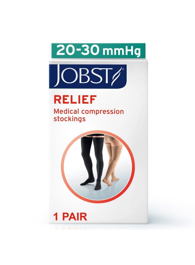 JOBST جوارب ضغط عالية حتى الفخذ، 20-30 مم زئبقي - تصميم مريح للجنسين مع شريط نقاط سيليكون - أصابع مفتوحة، بيج، كبير - Image 2