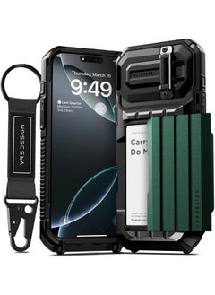VRS Design VRS Design Damda Glide Ultimate for iPhone 16 Pro MAX case cover wallet [Semi Automatic] slider Credit card holder Slot [4 cards] & Camera lens Protector Kickstand [STRAP included] - Metallic Green  - Image 1