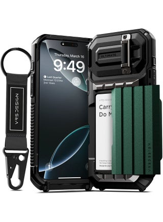 VRS Design Damda Glide Ultimate for iPhone 16 Pro MAX case cover wallet [Semi Automatic] slider Credit card holder Slot [4 cards] & Camera lens Protector Kickstand [STRAP included] - Metallic Green - pzsku/Z1388C1B5E7429688502EZ/45/_/1727079817/cb179977-b105-4ae6-9c62-ab080e7fa536