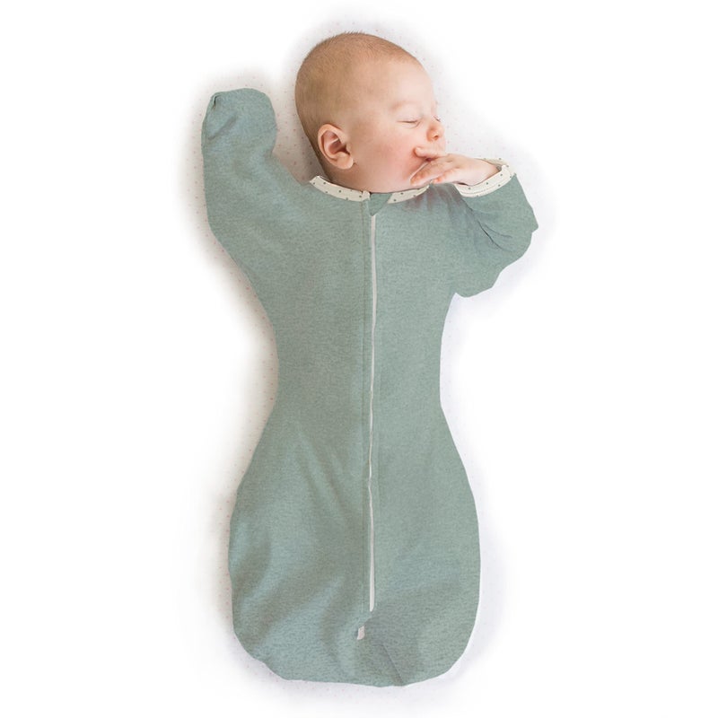 SwaddleDesigns Transitional Swaddle Sack with Arms Up Half-Length Sleeves and Mitten Cuffs  Heathered Jadeite with Polka Dot Trim  Medium  3-6 Mo  14-21 lbs (Better Sleep  Easy Swaddle Transition) - Image 2