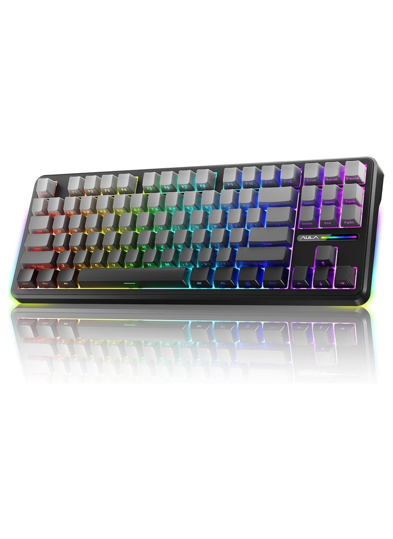 AULA - AULA F87 Wireless Side Engraved Keycaps Mechanical Keyboard,Tri-Mode BT5.0/2.4GHz/USB-C Gasket Hot Swappable, Pre-lubed Switches,75% TKL RGB Gaming Keyboard (Gradient Gray, Reaper Switch) - Image 1