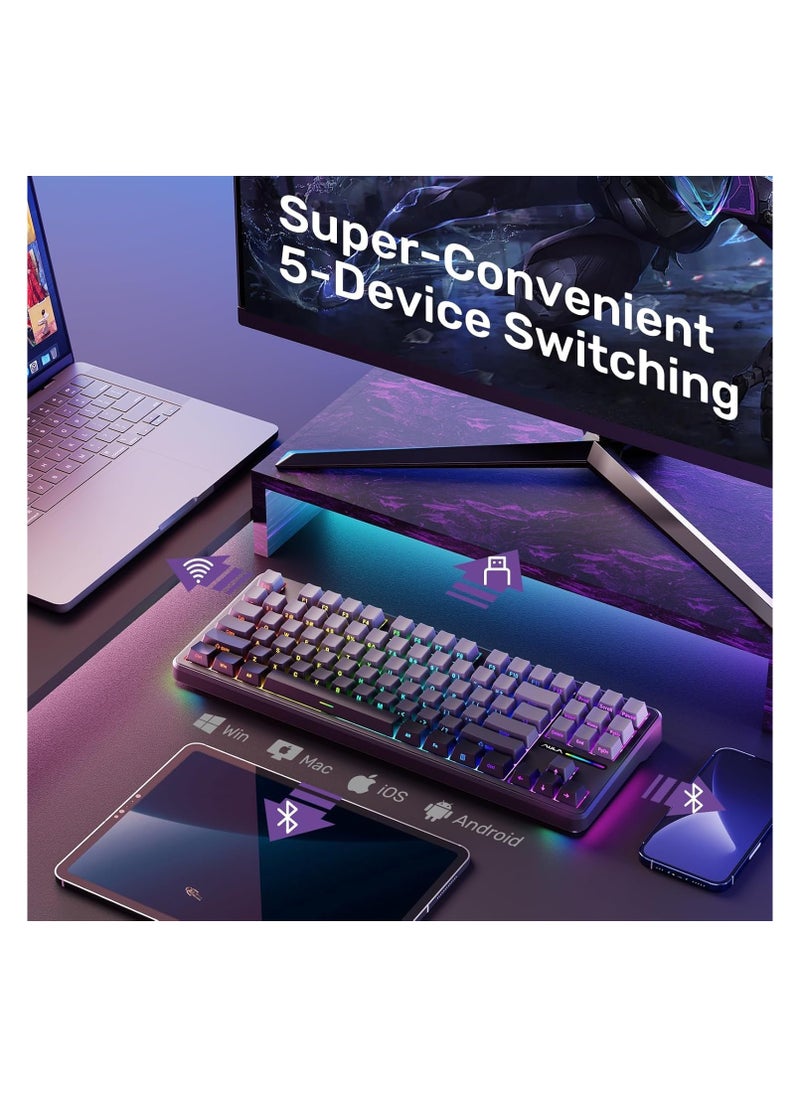 AULA - AULA F87 Wireless Side Engraved Keycaps Mechanical Keyboard,Tri-Mode BT5.0/2.4GHz/USB-C Gasket Hot Swappable, Pre-lubed Switches,75% TKL RGB Gaming Keyboard (Gradient Gray, Reaper Switch) - Image 1