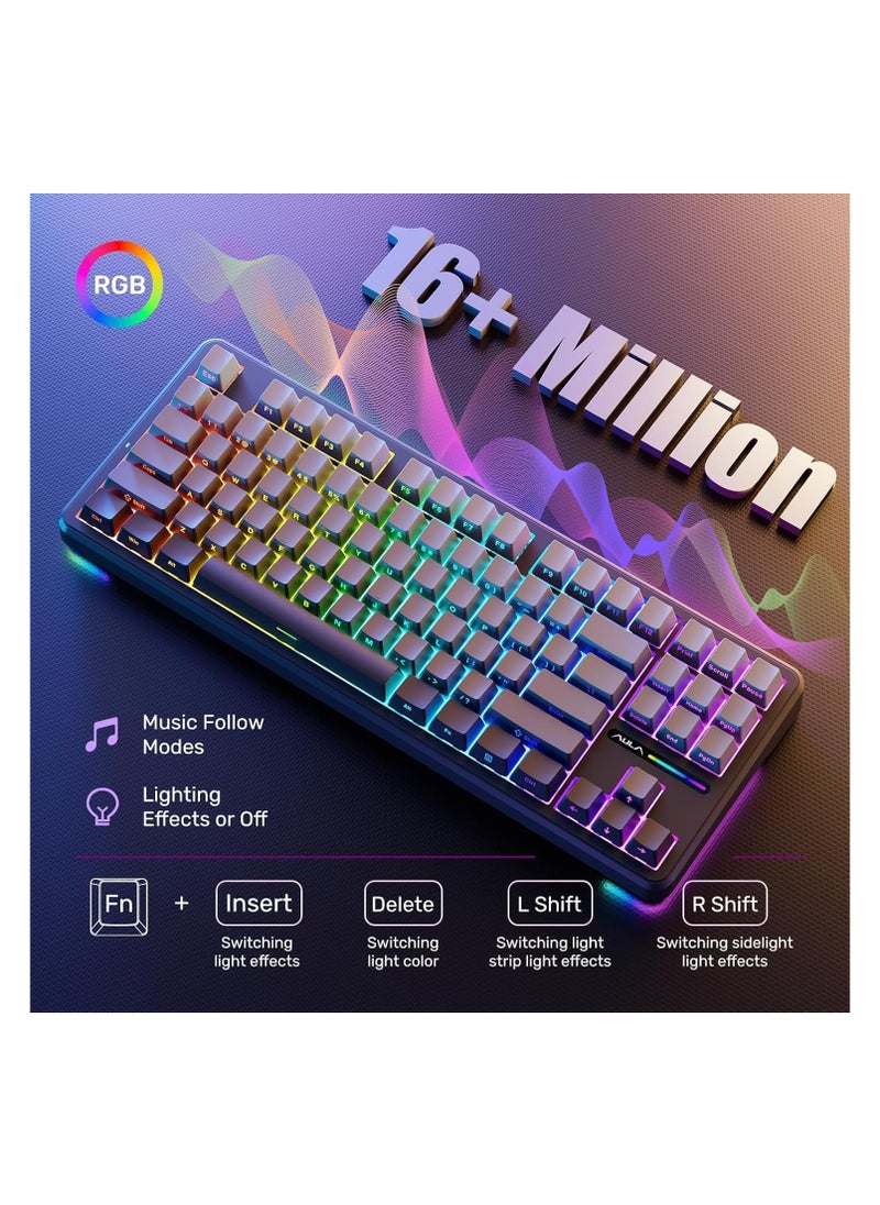 AULA - AULA F87 Wireless Side Engraved Keycaps Mechanical Keyboard,Tri-Mode BT5.0/2.4GHz/USB-C Gasket Hot Swappable, Pre-lubed Switches,75% TKL RGB Gaming Keyboard (Gradient Gray, Reaper Switch) - Image 1