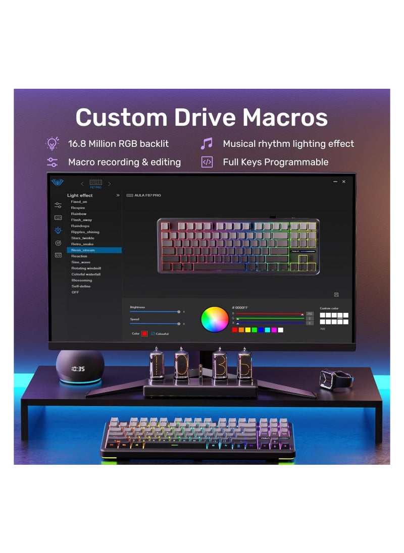 AULA - AULA F87 Wireless Side Engraved Keycaps Mechanical Keyboard,Tri-Mode BT5.0/2.4GHz/USB-C Gasket Hot Swappable, Pre-lubed Switches,75% TKL RGB Gaming Keyboard (Gradient Gray, Reaper Switch) - Image 1