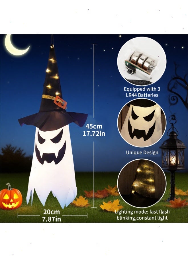 يواوليتي زينة عيد الهالوين، 3 قطع زينة عيد الهالوين مع أضواء وامضة، زينة قبعة ساحرة شبح متوهجة معلقة لزينة عيد الهالوين - Image 2