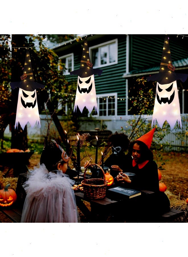 يواوليتي زينة عيد الهالوين، 3 قطع زينة عيد الهالوين مع أضواء وامضة، زينة قبعة ساحرة شبح متوهجة معلقة لزينة عيد الهالوين - Image 3