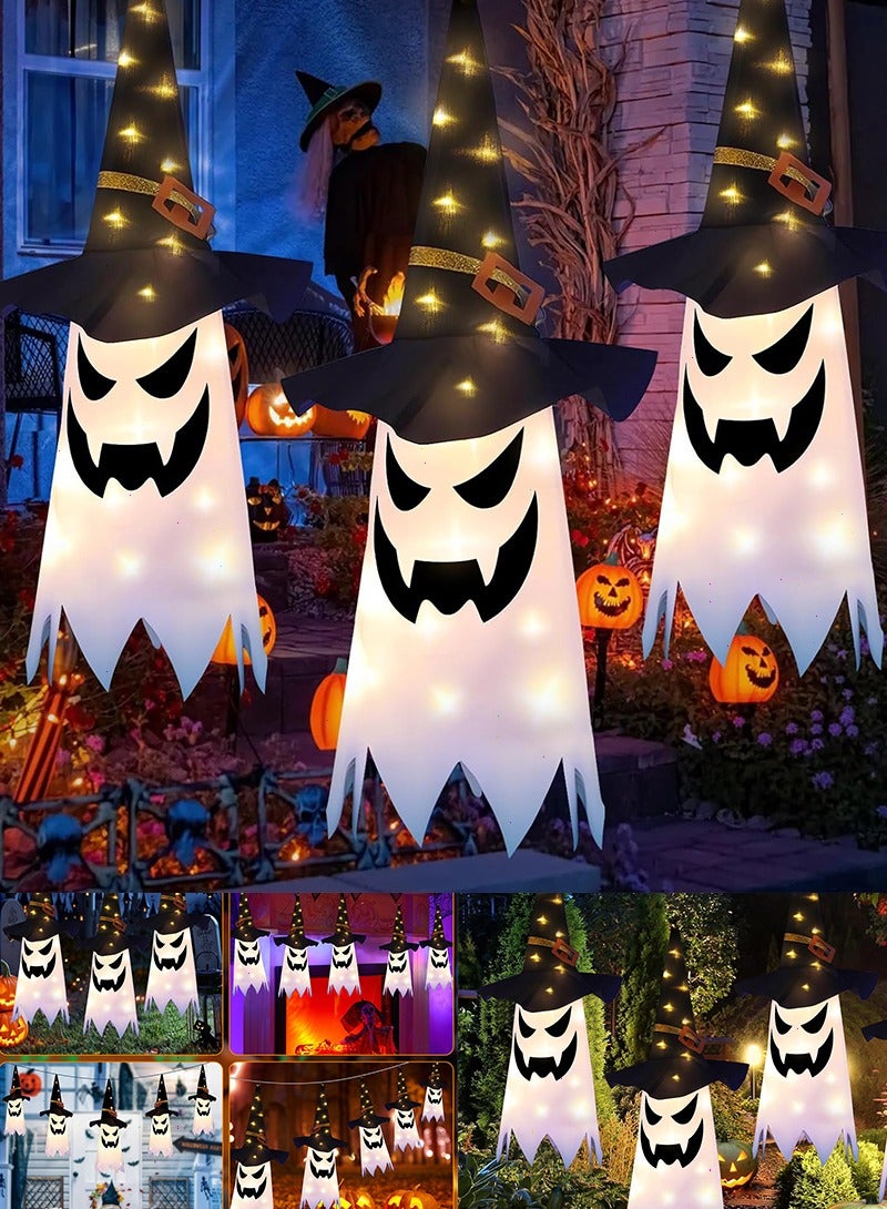 يواوليتي زينة عيد الهالوين، 3 قطع زينة عيد الهالوين مع أضواء وامضة، زينة قبعة ساحرة شبح متوهجة معلقة لزينة عيد الهالوين - Image 1