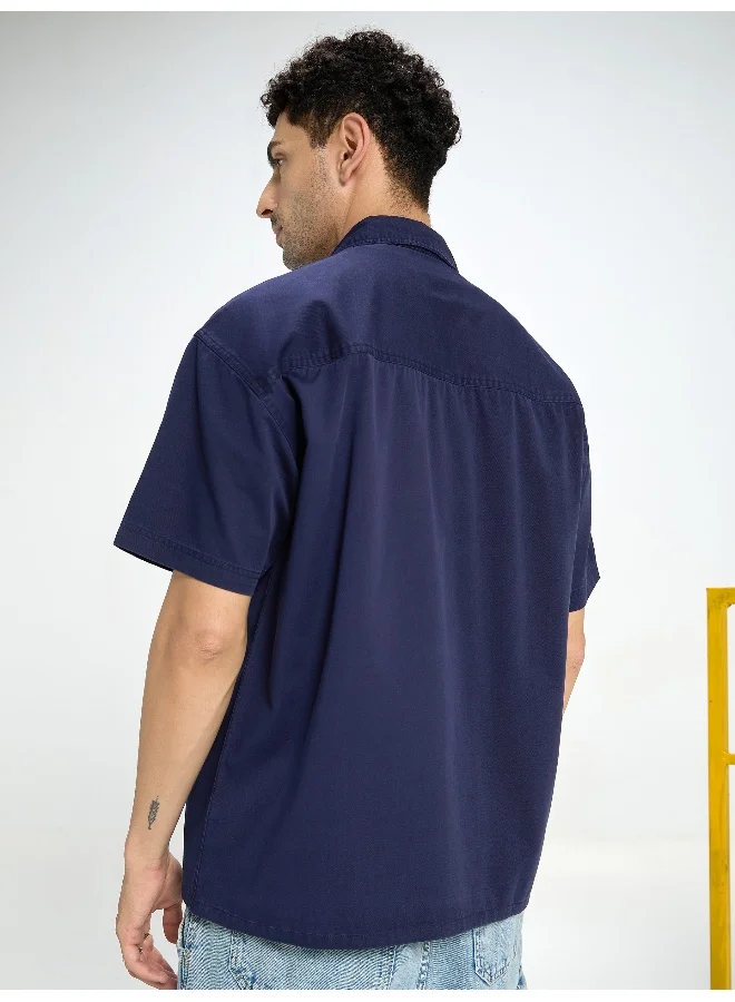 Beyoung Navy Blue Sulphur Shirt for Men