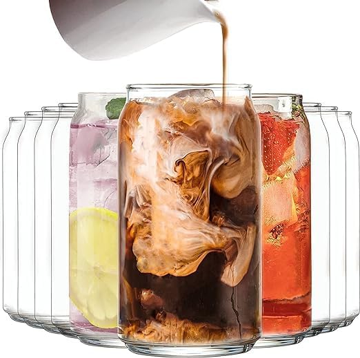 Drinking Glasses with Glass Straw Set of 6 500ml Beer Glasses Can Shaped Glass Cups Tumbler for Cold Coffee Smoothies Juice Soda Any Drink and Any Occasion  - Image 3