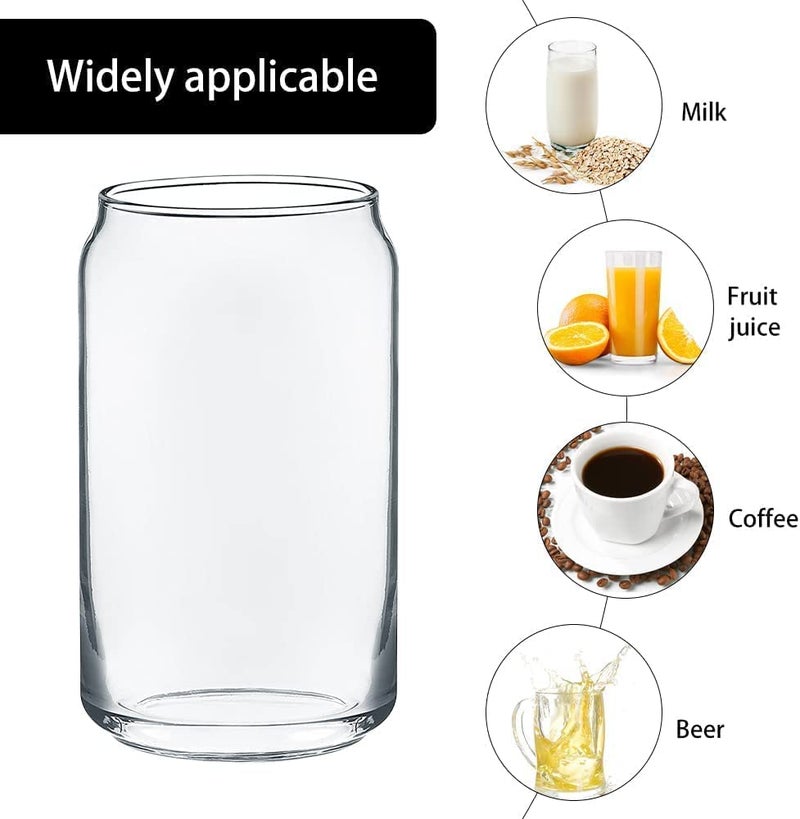 Drinking Glasses with Glass Straw Set of 6 500ml Beer Glasses Can Shaped Glass Cups Tumbler for Cold Coffee Smoothies Juice Soda Any Drink and Any Occasion  - Image 4