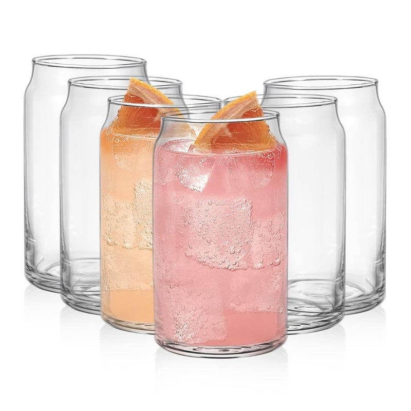Drinking Glasses with Glass Straw Set of 6 500ml Beer Glasses Can Shaped Glass Cups Tumbler for Cold Coffee Smoothies Juice Soda Any Drink and Any Occasion  - Image 2