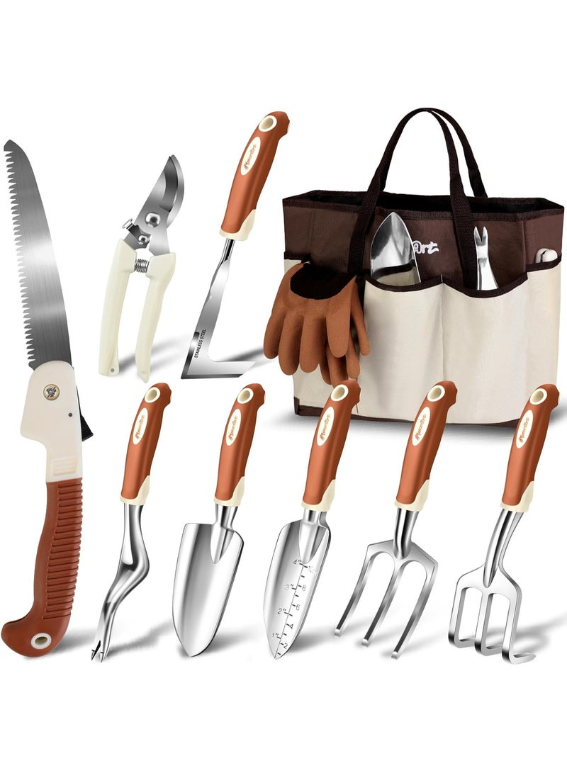Generic Garden Tool Set,10 Pcs Heavy Duty Gardening Hand Tool Kit for Women Aluminum with Non Slip Ergonomic Handle, Storage Tote Bag and Gardening Gloves, Ideal Gifts for Women and Men  - Image 1